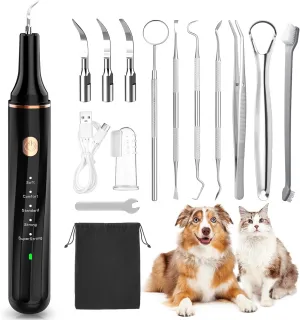 12-in-1 Dog Tooth Brushing Kit - Ultrasonic Tartar Plaque Remover Tool for Teeth with LED Light, Dog Sonic Tooth Cleaner with Dental Tools Scaler Scraper for Dog Teeth Cleaning, USB Charge