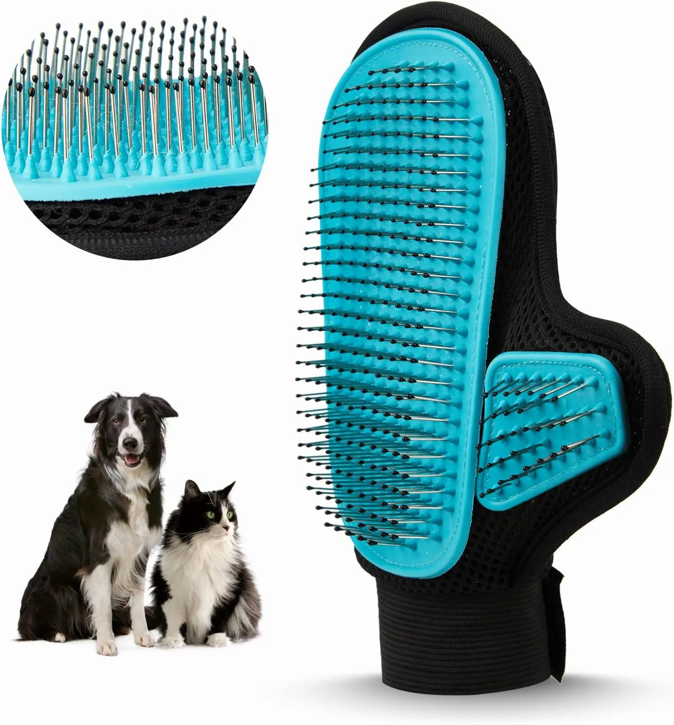 2024 Pet Grooming Glove with Tipped Pin Brush,Special Design Deshedding Glove, Massage Mitt, Perfect Petting Tool for Sensitive Dogs & Cats with Long & Medium Fur - Right-Hand - Blue