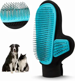 2024 Pet Grooming Glove with Tipped Pin Brush,Special Design Deshedding Glove, Massage Mitt, Perfect Petting Tool for Sensitive Dogs & Cats with Long & Medium Fur - Right-Hand - Blue
