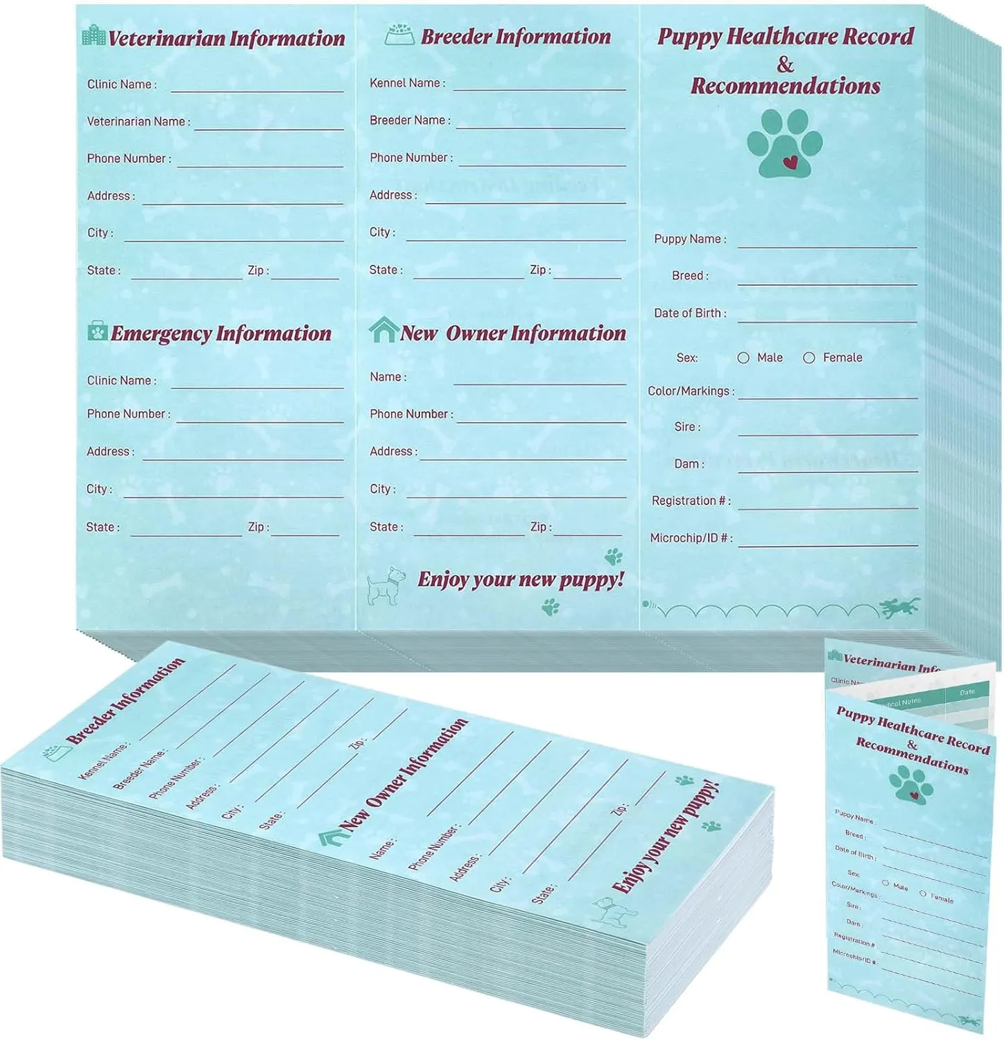 25 Pack Dog Vaccines Large Records Tri Fold Dog Health Records Book and Recommendations Puppy Vaccination Shot Booklets for Pet Supplies Home