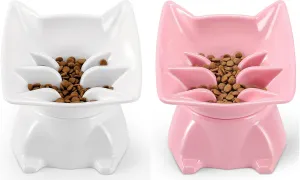 2Pcs Elevated Slow Feeder Cat Bowl,Cute Tilted Detachable Cat Slow Feeder Food Bowls,Whisker Friendly,Anti Vomiting Raised Cat Bowls for Cats & Small Dogs