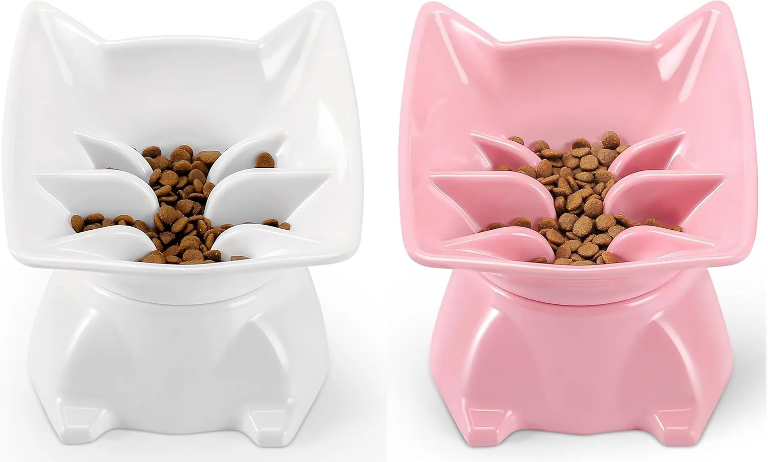 2Pcs Elevated Slow Feeder Cat Bowl,Cute Tilted Detachable Cat Slow Feeder Food Bowls,Whisker Friendly,Anti Vomiting Raised Cat Bowls for Cats & Small Dogs