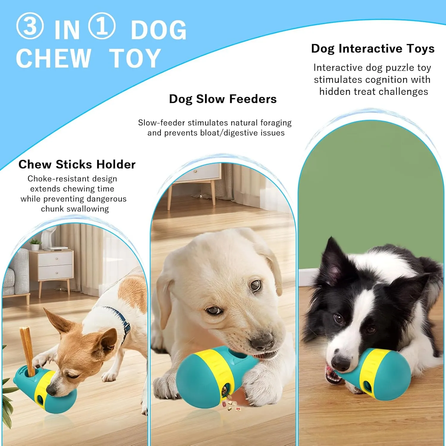 3-in-1 Dog Chew Toy & Treat Dispenser - Anti-Choking Safety Design for Aggressive Chewers, Interactive Slow Feeder Food Stick Holder Fits Yak & Bone Sticks, Puzzle Toys for Small to Large Dogs (Green)