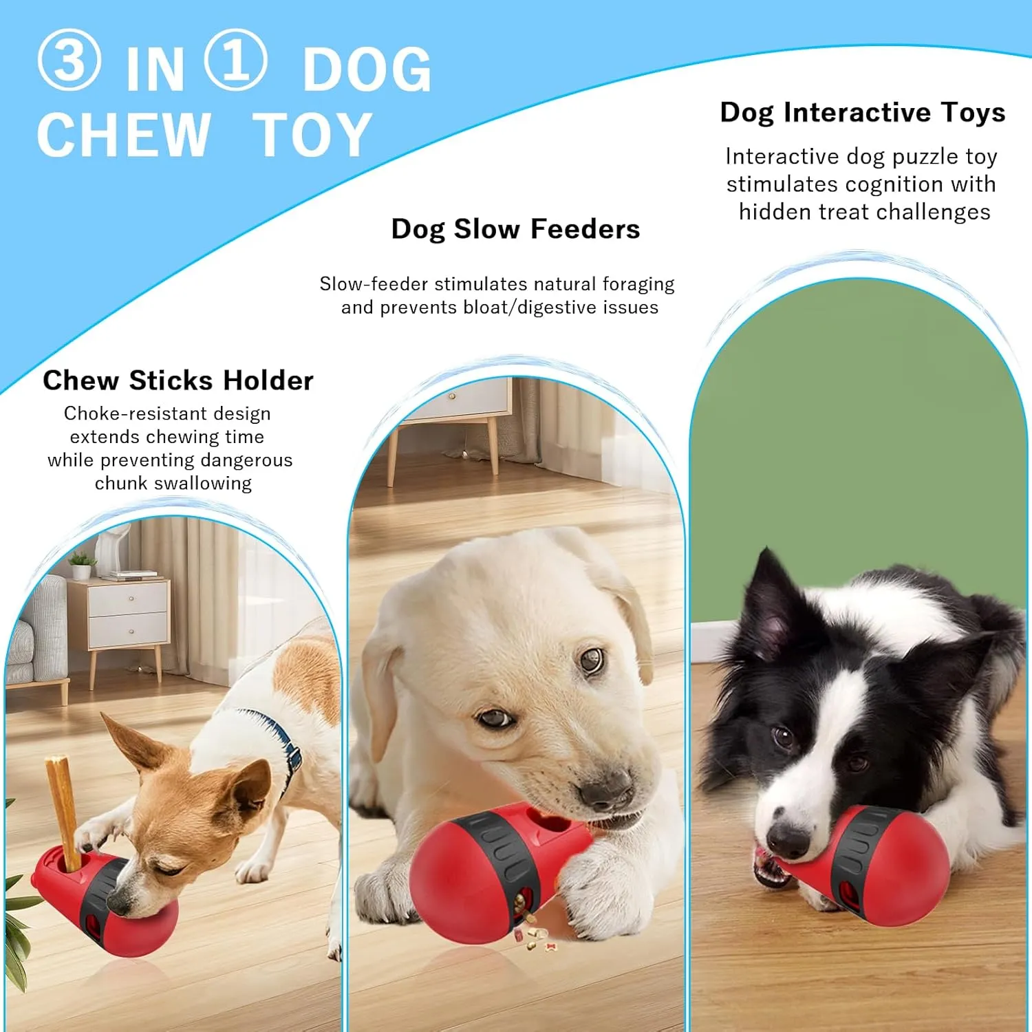 3-in-1 Dog Chew Toy & Treat Dispenser - Anti-Choking Safety Design for Aggressive Chewers, Interactive Slow Feeder Food Stick Holder Fits Yak & Bone Sticks, Puzzle Toys for Small to Large Dogs (Red)