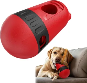 3-in-1 Dog Chew Toy & Treat Dispenser - Anti-Choking Safety Design for Aggressive Chewers, Interactive Slow Feeder Food Stick Holder Fits Yak & Bone Sticks, Puzzle Toys for Small to Large Dogs (Red)