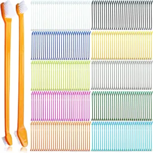 300 Pcs Dog Toothbrush Cat Tooth Brushes Bulk, Double Sided Brushing Kit, Teeth Cleaning Kit Soft Bristles Long Handle, Pet Tooth Brush for Small to Large Dog, Cat, Puppy & Kitten, 10 Colors