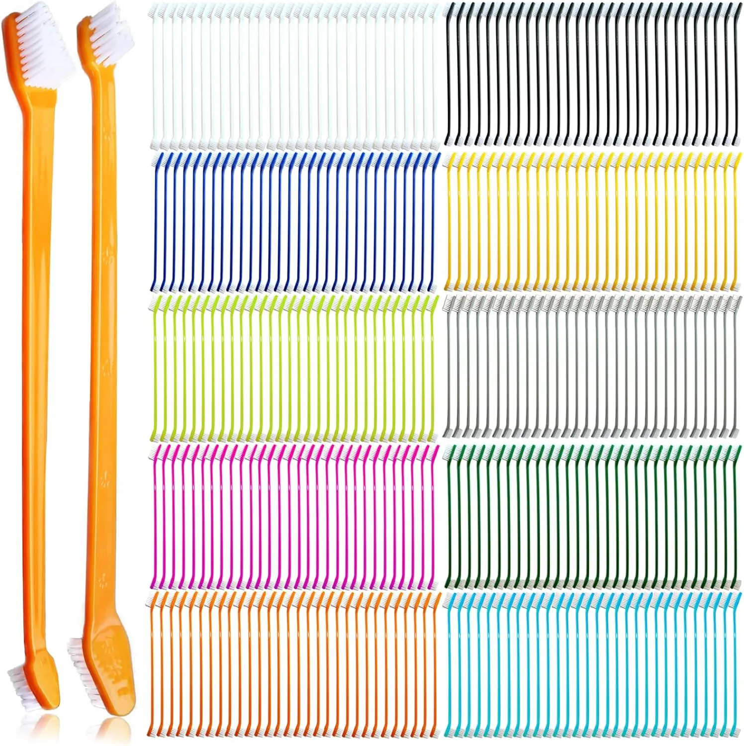 300 Pcs Dog Toothbrush Cat Tooth Brushes Bulk, Double Sided Brushing Kit, Teeth Cleaning Kit Soft Bristles Long Handle, Pet Tooth Brush for Small to Large Dog, Cat, Puppy & Kitten, 10 Colors