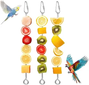 3pcs Bird Cage Food Holder Parrot Feeder Fruit Vegetable Stick Feeder Toy Parakeet Hanging Foods Holder Stainless Steel Birds Kabob Small Animal Food Birds Stand for Parakeet Budgie Cockatoo Macaw