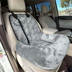 4Knines Dog Car Seat  Plush Travel Dog Bed for Cars, SUVs & Trucks  Soft, Supportive & Secure Ride for Small and Medium Dogs  Waterproof, Non-Slip, Easy to Install & Clean - Grey