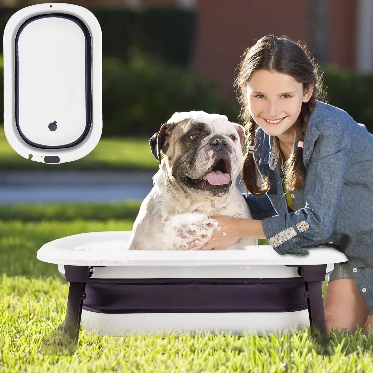 7 Pcs Complete Outside Dog Bathtub Kit (Universal) - Include Collapsible Puppy Bath Tub,Cleaning Slicker Brush,Dog Shampoo Brush,Grooming Brush,Drying Towel,Tooth Brush and Dog Washing Glovves