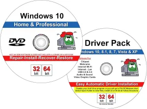 9th & Vine Compatible with/Replacement for Windows 10 Home and Professional 32/64 Bit Repair, Install, Recover & Restore DVD Plus Drivers Pack