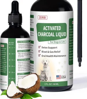Activated Charcoal Liquid for Dogs  Dog First Aid Essential, Ready Rescue for Dogs  Detox, Diarrhea & Gas Relief, Non-GMO, 60ml