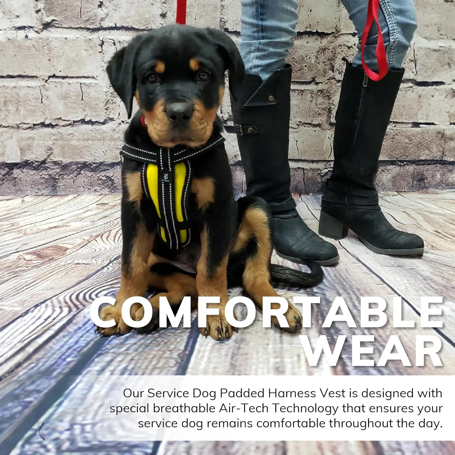 ActiveDogs Padded Air-Tech Dog Harness - Reflective No Pull Service Dog Vest, M Girth 22"-30", Yellow