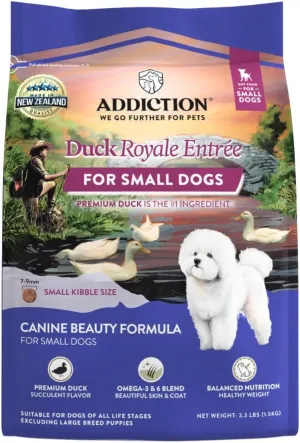Addiction Duck Royale Entre Premium Small Breed Dry Dog Food - Ideal for Puppies, Adults & Seniors - Grain-Free/Gluten-Free Kibbles for Small Dogs - 3.lb Bag Crafted in New Zealand