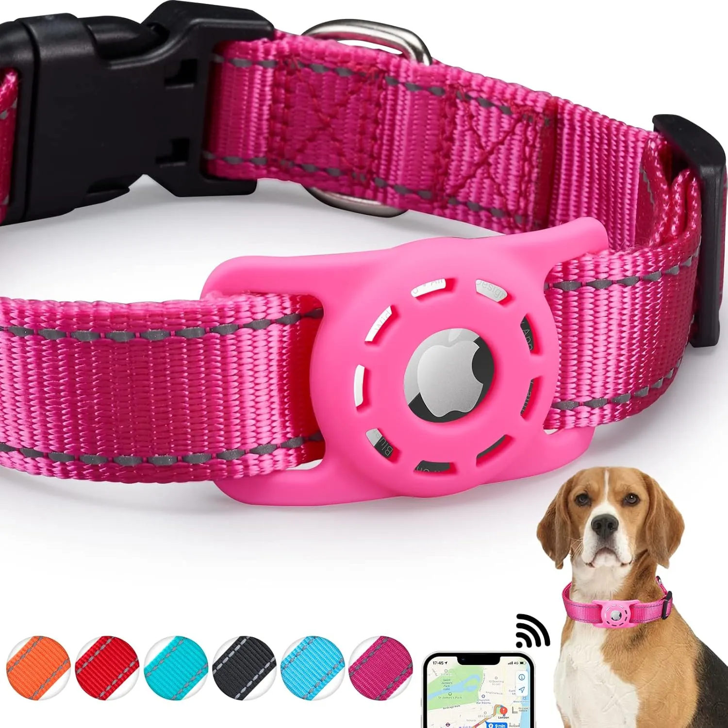 AirTag Cat Collar, Compatible with Apple Airtag, Nylon Pet Kitten Puppy Collar with Silicone Holder for Small Dogs, Pink,XS: 8''-12'' Neck