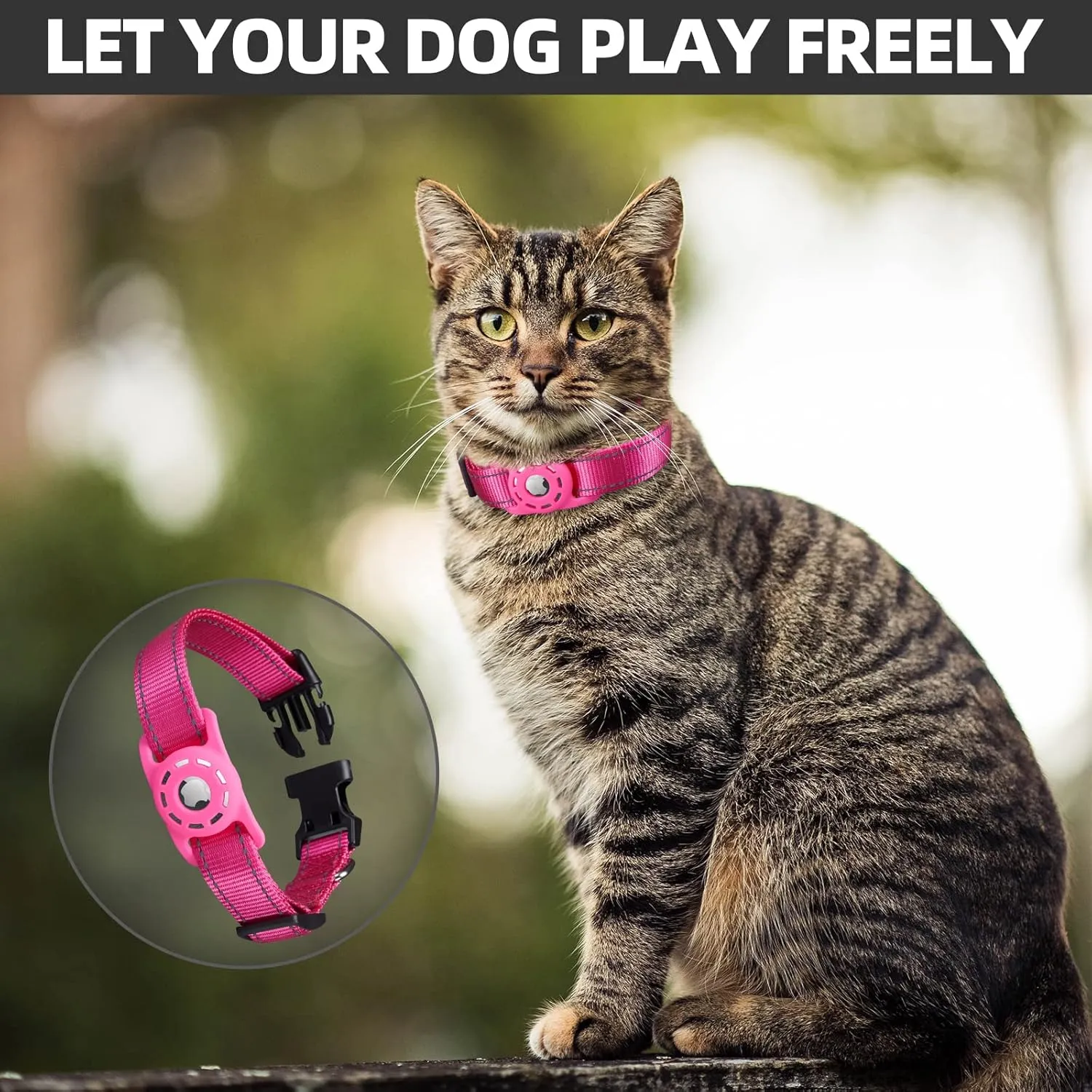 AirTag Cat Collar, Compatible with Apple Airtag, Nylon Pet Kitten Puppy Collar with Silicone Holder for Small Dogs, Pink,XS: 8''-12'' Neck