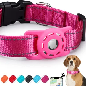 AirTag Cat Collar, Compatible with Apple Airtag, Nylon Pet Kitten Puppy Collar with Silicone Holder for Small Dogs, Pink,XS: 8''-12'' Neck