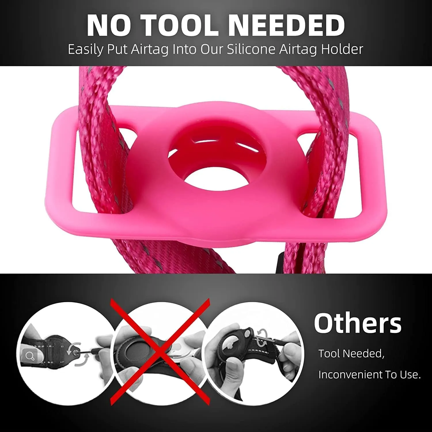 AirTag Cat Collar, Compatible with Apple Airtag, Nylon Pet Kitten Puppy Collar with Silicone Holder for Small Dogs, Pink,XS: 8''-12'' Neck