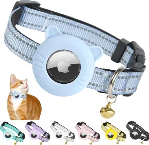 Airtag Cat Collar,Reflective Cat Tracker Collar with Air Tag Holder and Safety Elastic Band,Breakaway GPS Collars for Girl Boy Cats,Kittens and Puppies (Blue, Small)
