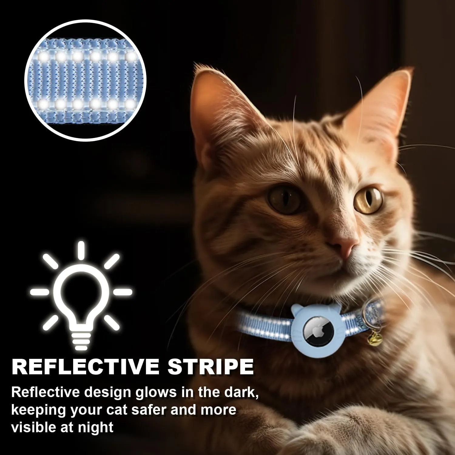 Airtag Cat Collar,Reflective Cat Tracker Collar with Air Tag Holder and Safety Elastic Band,Breakaway GPS Collars for Girl Boy Cats,Kittens and Puppies (Blue, Small)