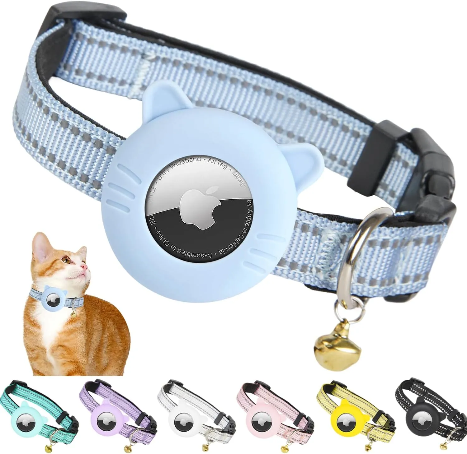 Airtag Cat Collar,Reflective Cat Tracker Collar with Air Tag Holder and Safety Elastic Band,Breakaway GPS Collars for Girl Boy Cats,Kittens and Puppies (Blue, Small)