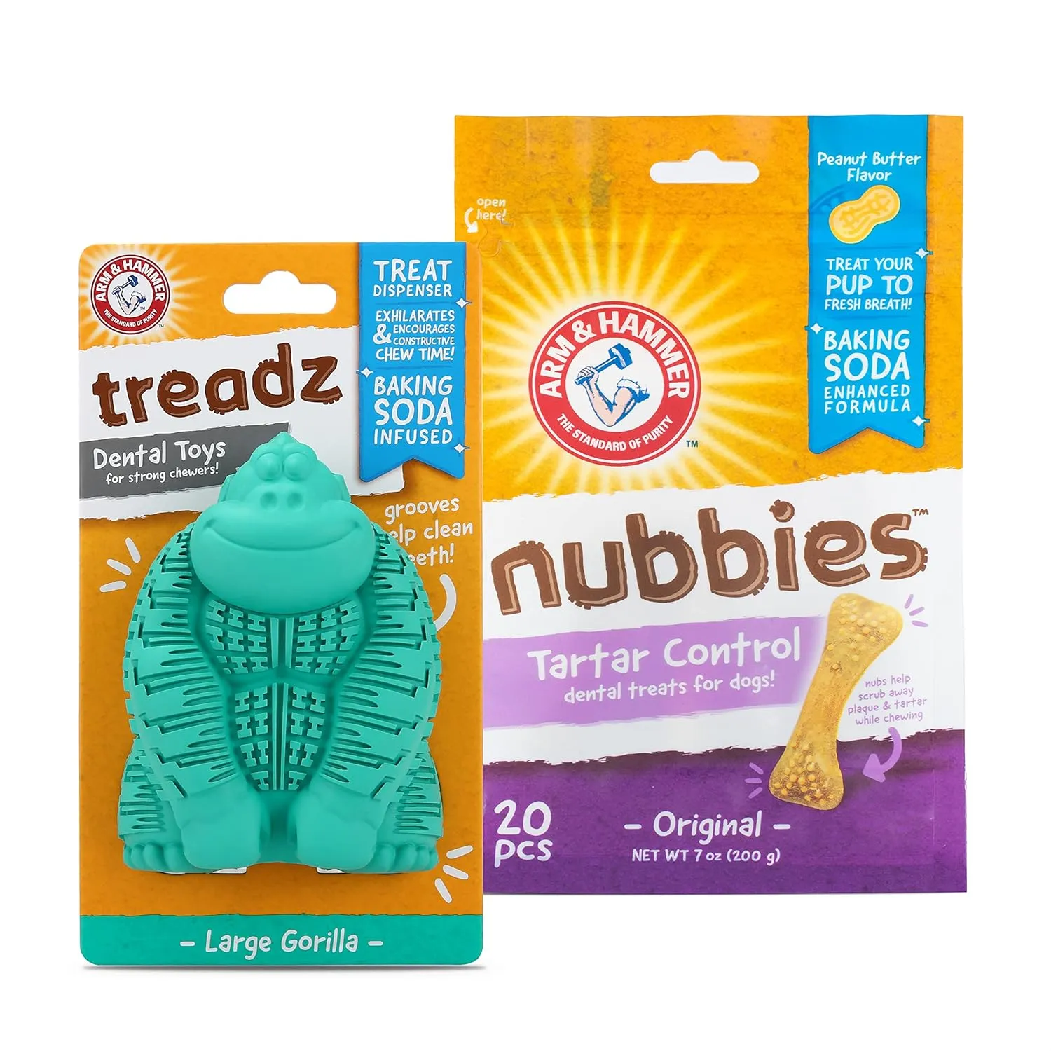 Arm & Hammer for Pets Chew Toy and Dentral Treats for Dogs | Bundle Includes 1 Gorilla Chew Toy and 20 Pc Peanut Butter Nubbies Flavor Dog Treats | Reduce Plaque & Tartar | Safe for Dogs up to 35 Lbs
