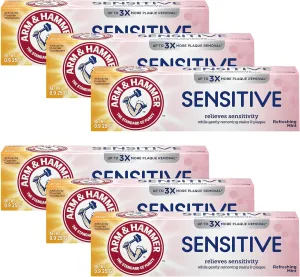 ARM & HAMMER Sensitive Teeth & Gums Toothpaste, 6 Pack, Refreshing Mint, Anticavity Fluoride Toothpaste with Baking Soda, Whitening Enamel Strengthening Paste, Travel Size 0.9 Oz