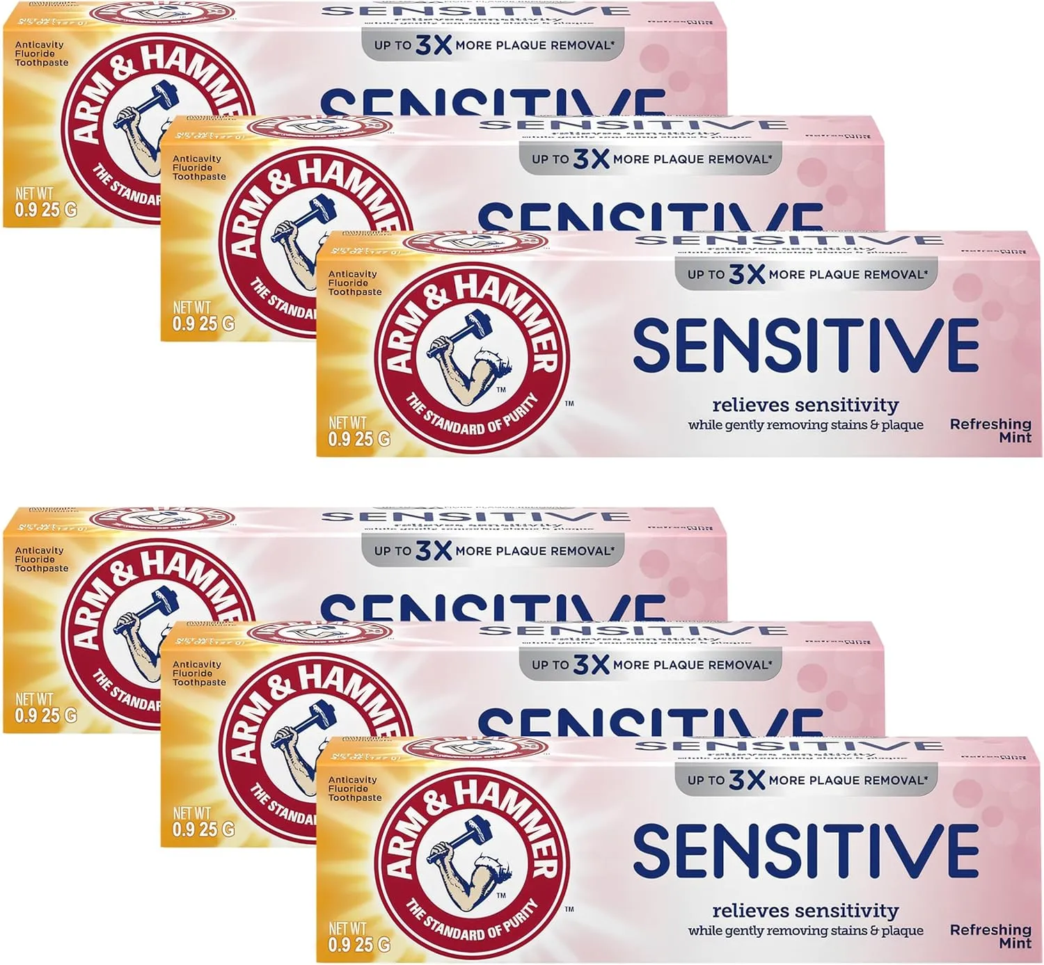 ARM & HAMMER Sensitive Teeth & Gums Toothpaste, 6 Pack, Refreshing Mint, Anticavity Fluoride Toothpaste with Baking Soda, Whitening Enamel Strengthening Paste, Travel Size 0.9 Oz