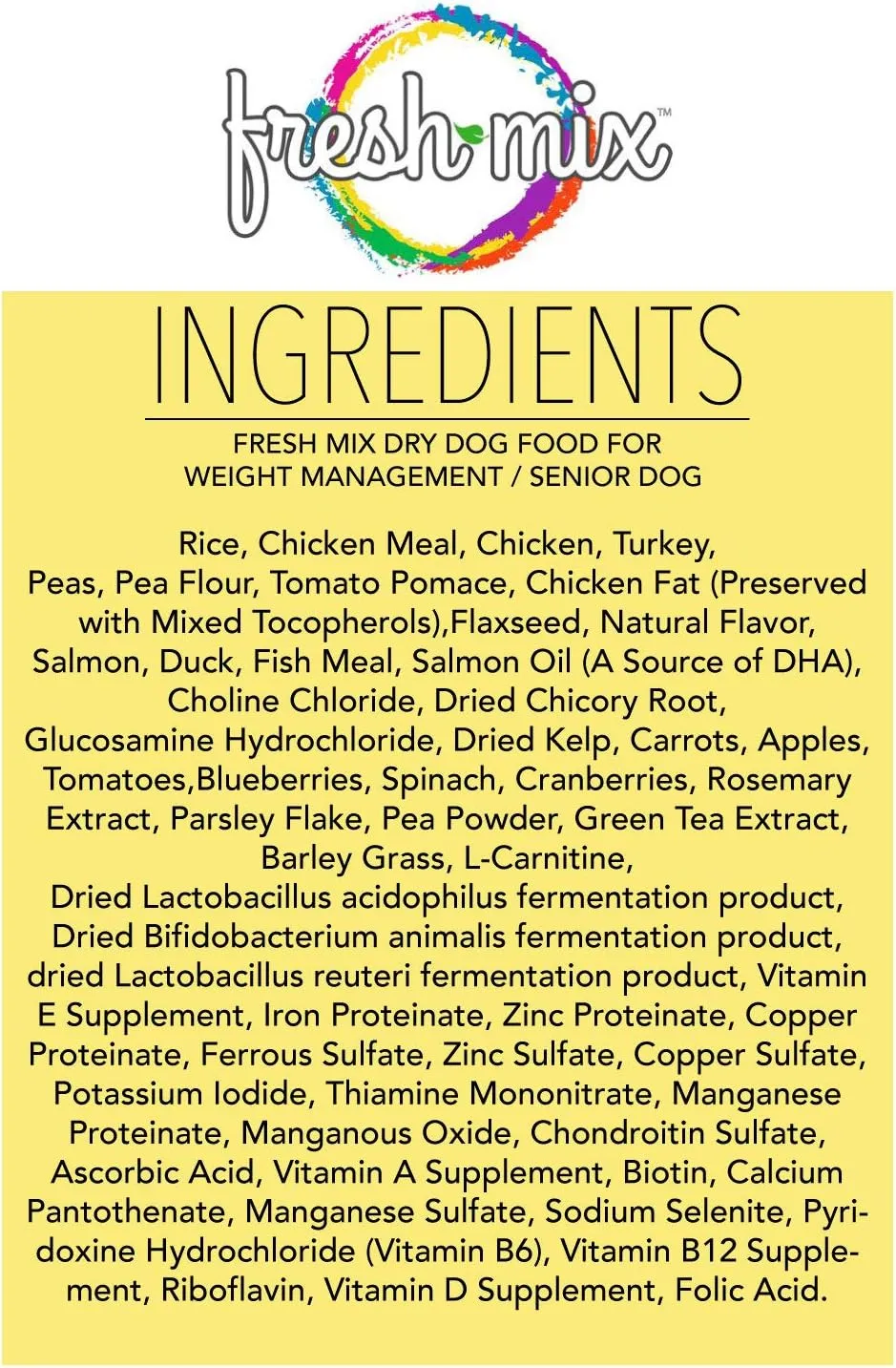 ARTEMIS Fresh Mix Dry Dog Food  Perfect Weight Management Formula Senior Premium Meat Recipe Health Nutrition Omega 3 6 Protein 4lb Bag