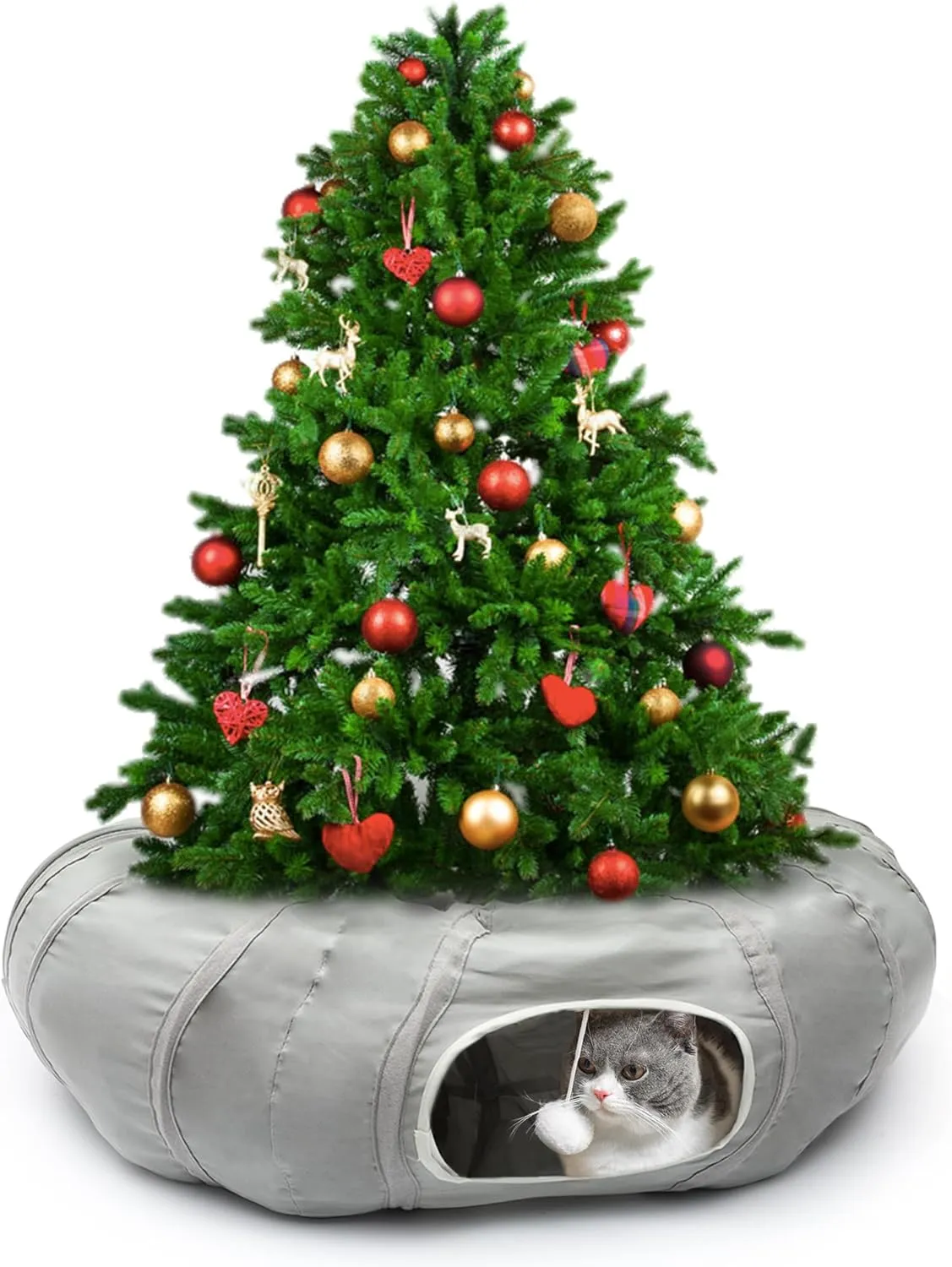 AUOON Cat Tunnel Bed with Central Mat,Big Tube Playground Toys,Soft Plush Material,Full Moon Shape for Kitten,Cat,Puppy,Rabbit,Ferret (Light Grey)