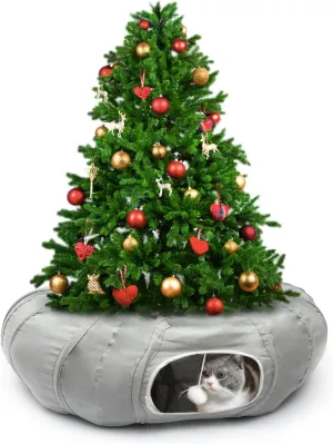AUOON Cat Tunnel Bed with Central Mat,Big Tube Playground Toys,Soft Plush Material,Full Moon Shape for Kitten,Cat,Puppy,Rabbit,Ferret (Light Grey)