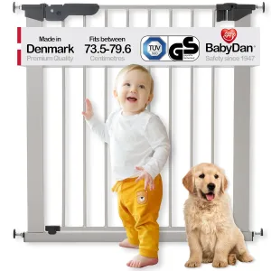 BabyDan Premier Walk Thru Pressure Gate Including 2 Extensions. Fits Spaces 28.9"-36.7" Wide. Height 28.5" - Silver