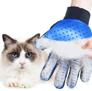 bamboo star Pet Grooming Gloves Cat Brushes for Gentle Shedding - Efficient Pets Hair Remover Mittens - Dog Washing Gloves for Long and Short Hair Dogs & Cats & Horses, 1 Pack (Right-Hand), Blue