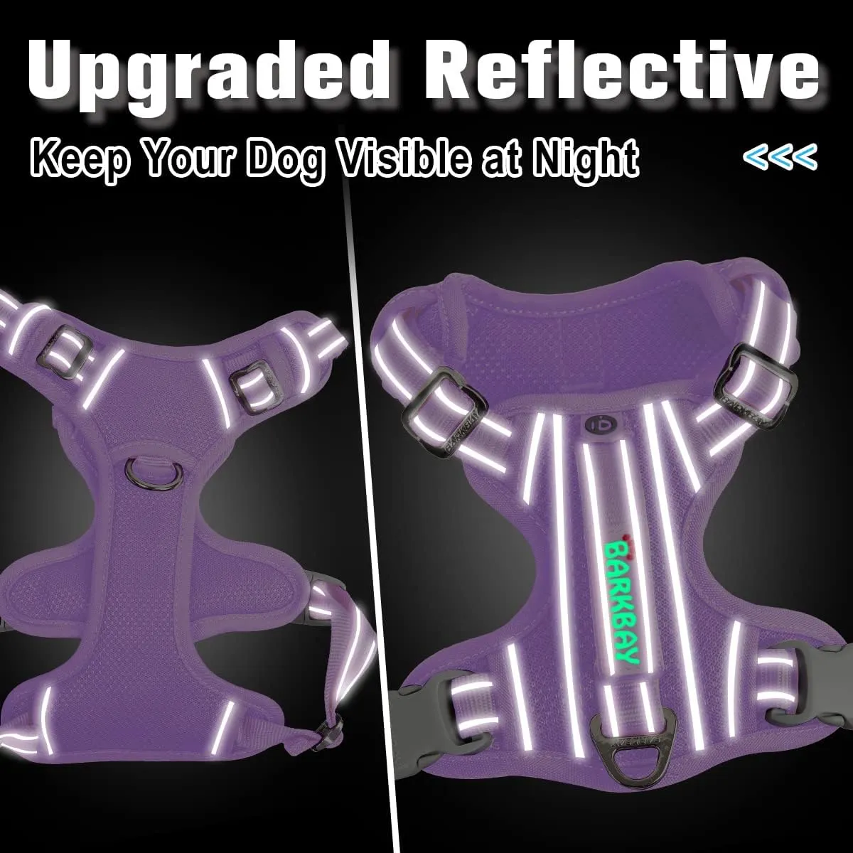 BARKBAY Dog Harness No Pull with ID Tag Pocket - Heavy Duty, Reflective, Easy Control for Large Dogs (Violet Purple,S)