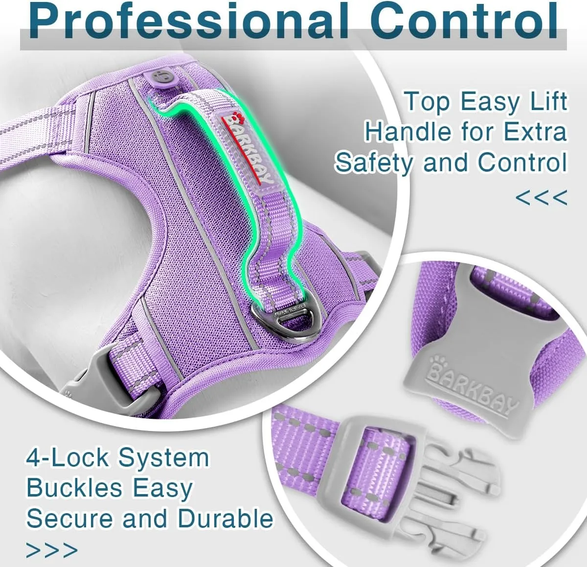 BARKBAY Dog Harness No Pull with ID Tag Pocket - Heavy Duty, Reflective, Easy Control for Large Dogs (Violet Purple,S)