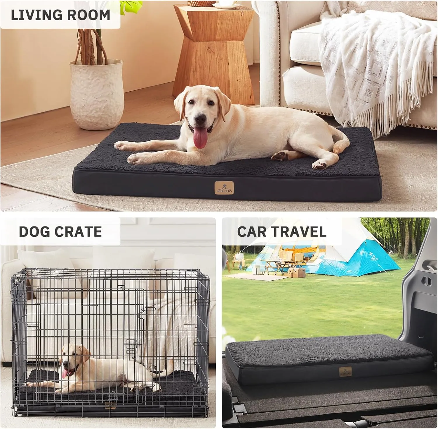 Bedfolks Orthopedic Dog Bed for Extra Large Dogs - Egg Foam Dog Crate Bed with Removable Waterproof Cover, Pet Bed Mat Suitable for Dogs and Pets Up to 100 lbs (44 x 32 x 3.5 inches, Black)