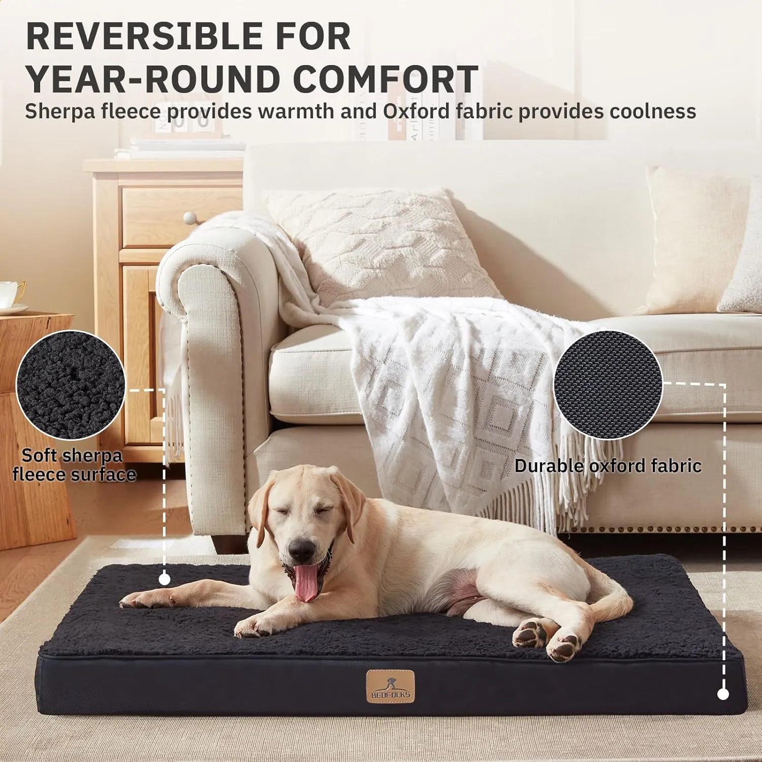 Bedfolks Orthopedic Dog Bed for Extra Large Dogs - Egg Foam Dog Crate Bed with Removable Waterproof Cover, Pet Bed Mat Suitable for Dogs and Pets Up to 100 lbs (44 x 32 x 3.5 inches, Black)