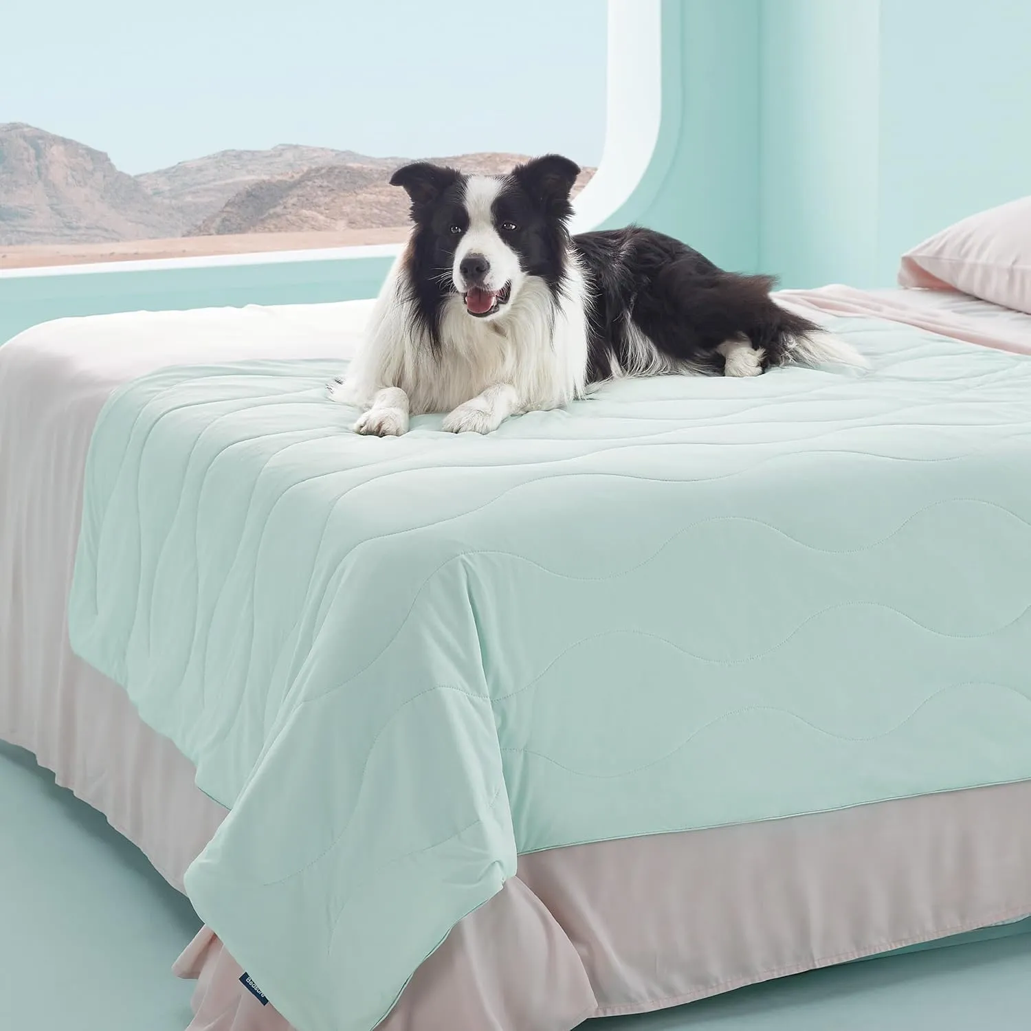 Bedsure Premium Cooling Blanket for Extra Large Dog - Q-MAX>0.5, Breathable Summer Washable Cold Pet Mat, Soft Durable Self Cooling Dog Mat for Hot Weather, Turquoise Green, 50x60