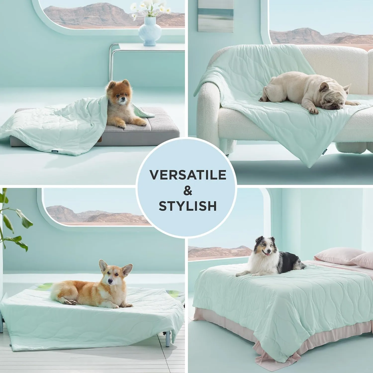 Bedsure Premium Cooling Blanket for Extra Large Dog - Q-MAX>0.5, Breathable Summer Washable Cold Pet Mat, Soft Durable Self Cooling Dog Mat for Hot Weather, Turquoise Green, 50x60