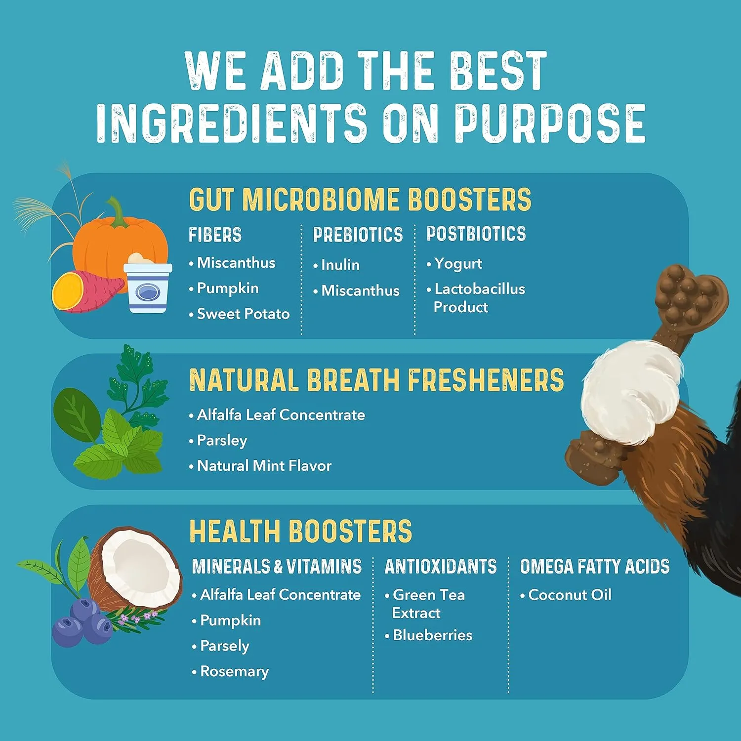Bernie's Charming Chompers - Daily Dental Chews for Dogs 5-15 Lbs. - 22 Count - Cleans Teeth, Freshens Breath,   Boosts Oral-Gut Microbiome. Easy to Digest, Supports Healthy Digestion Naturally