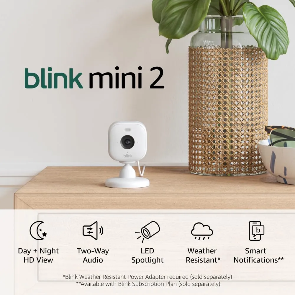 Blink Mini 2 (Newest Model)  Home Security & Pet Camera(s) with HD video, color night view, motion detection, two-way audio, and built-in spotlight  1 camera (White)