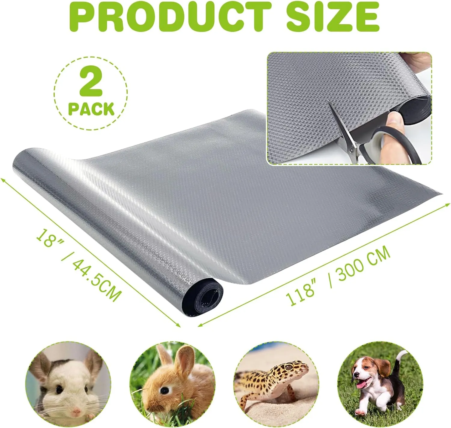 BNOSDM 2 Pcs Rabbit Cage Liner Waterproof Guinea Pig Cage Liner, Washable Small Animals Mats Reusable Floor Protect Pad Playpen Mats for Rabbit Dog Chinchilla Guinea Pig Ferret, 118x18Inch, Grey