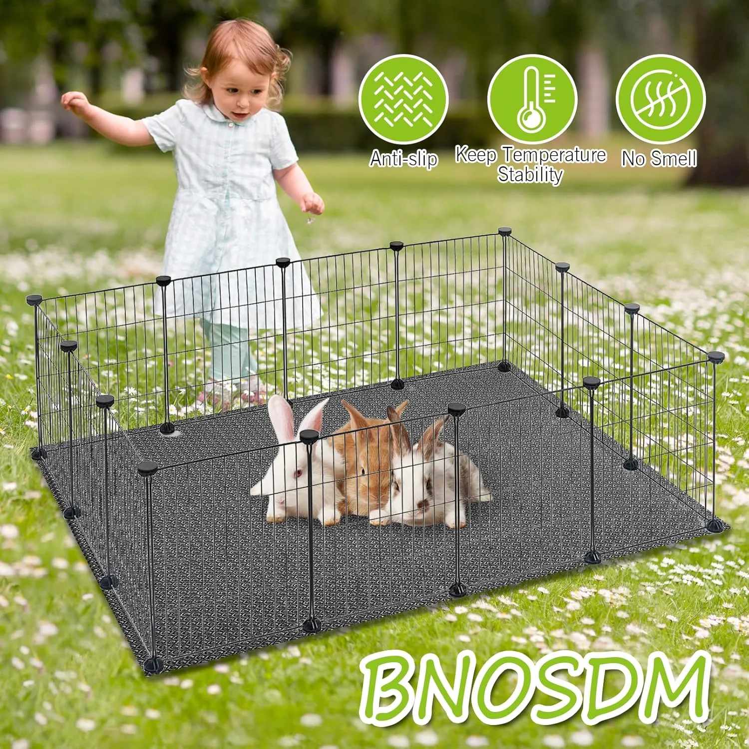 BNOSDM 2 Pcs Rabbit Cage Liner Waterproof Guinea Pig Cage Liner, Washable Small Animals Mats Reusable Floor Protect Pad Playpen Mats for Rabbit Dog Chinchilla Guinea Pig Ferret, 118x18Inch, Grey