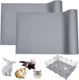 BNOSDM 2 Pcs Rabbit Cage Liner Waterproof Guinea Pig Cage Liner, Washable Small Animals Mats Reusable Floor Protect Pad Playpen Mats for Rabbit Dog Chinchilla Guinea Pig Ferret, 118x18Inch, Grey