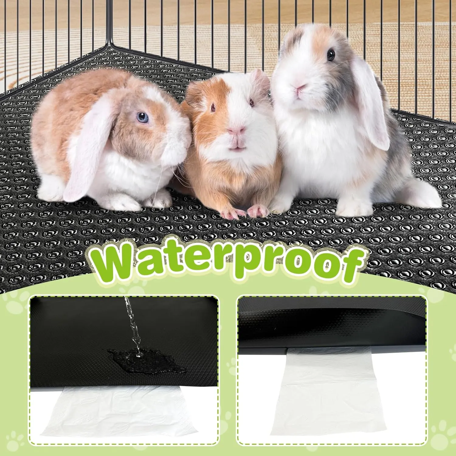 BNOSDM 2 Pcs Rabbit Cage Liner Waterproof Guinea Pig Cage Liner, Washable Small Animals Mats Reusable Floor Protect Pad Playpen Mats for Rabbit Dog Chinchilla Guinea Pig Ferret, 118x18Inch, Grey