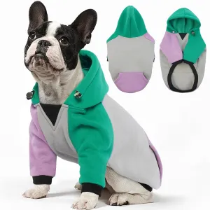 BRKURLEG Dog Hoodie - Warm Winter Coat with Calming Fleece Interior, Pocket and Hat for Small Medium Dogs (Green/Purple, S)