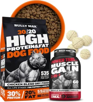 Bully Max Muscle Builder Tabs (60 tabs) and 30/20 High Protein Dog Food (15lbs.) Bundle  Muscle Support, Healthy Weight, Vitality & Daily Nutrition in Puppies and Adult Dogs of All Breeds and Sizes