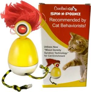 Caroline's Cats Automatic Cat Toy - Rechargeable Spin-N-Pounce with Touch Sensor, Silent Motor, 360-Degree Rotation, Interactive Toys for Indoor Cats, Simulates Prey, Encourages Exercise