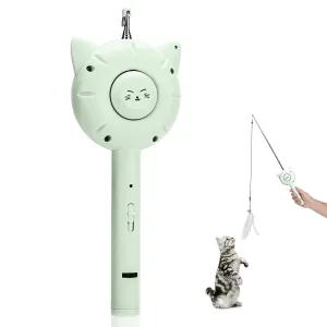 Cat Brush Toy Indoor 3 In 1, Self Cleaning Cat Brush, Feather Cat Toy Wand Teaser,Cuddles and Meow, Green