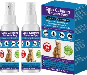 Cat Calming Pheromone Spray Kit Feline Calm Pheromones Vet Recommended Drug-Free Anxiety Relief for Multi-Cat Homes,Stops Scratching & Urine Marking,90-Day Supply | Drug-Free (2 * 100 mL)